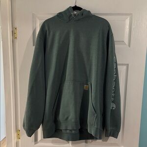 Carhartt Teal-Green Pullover Hoodie with Sleeve Logo